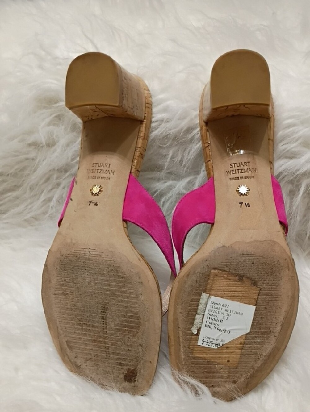 Stuart Weitzman Brigida Fuchsia Cork Block Heel Thong Mules Sandals 7.5 - Picture 13 of 15